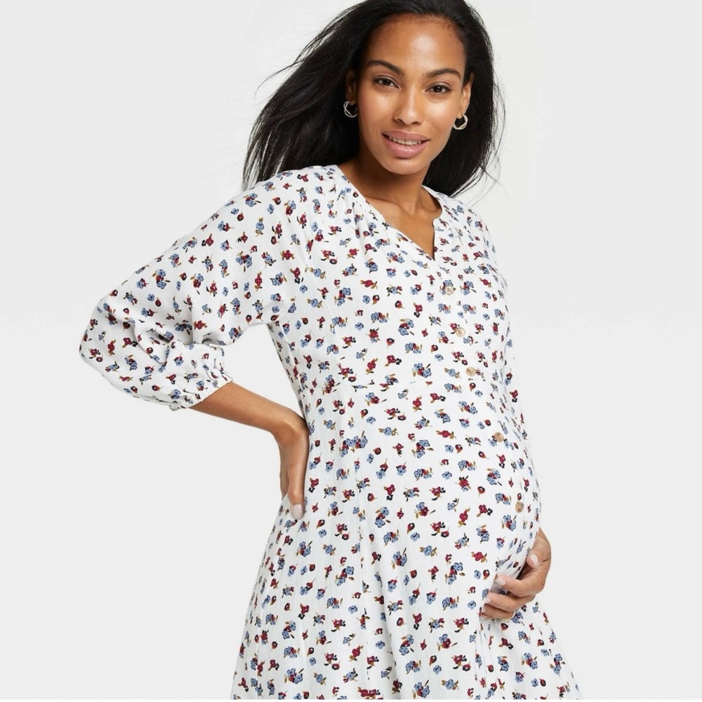 The Nines by Hatch White Floral Button Front Maternity Dress Womens Size XS - Picture 12 of 12